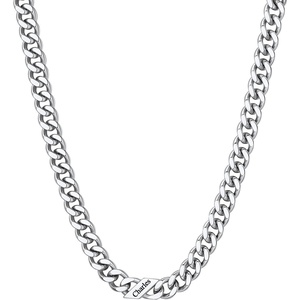 ChainsHouse Personalized Cuban Link Chain for Men Women,Custom Engraved 1-6 Names,5mm/7mm/9mm/12mm Width Chain Name Necklace with Gift Box,Hypoallergenic & Waterproof(B-Steel-Men-9mm width)