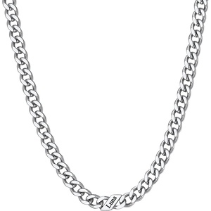 ChainsHouse Personalized Cuban Link Chain for Men Women,Custom Engraved 1-6 Names,5mm/7mm/9mm/12mm Width Chain Name Necklace with Gift Box,Hypoallergenic & Waterproof(K-Steel-Women-5mm width)