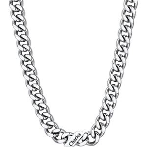 ChainsHouse Personalized Cuban Link Chain for Men Women,Custom Engraved 1-6 Names,5mm/7mm/9mm/12mm Width Chain Name Necklace with Gift Box,Hypoallergenic & Waterproof(C-Steel-Men-12mm width)