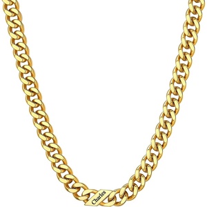 ChainsHouse Personalized Cuban Link Chain for Men Women,Custom Engraved 1-6 Names,5mm/7mm/9mm/12mm Width Chain Name Necklace with Gift Box,Hypoallergenic & Waterproof(P-Gold-Women-9mm width)
