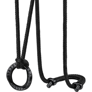 ChainsHouse Viking Rune Necklace for Men, Stainless Steel Norse Mobius Ring & Viking Circle Pendant, Nordic Mythology Protection Amulet with Adjustable Wax Cord with Gift Box(b. Mobius Ring-Black)
