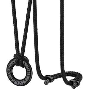 ChainsHouse Viking Rune Necklace for Men, Stainless Steel Norse Mobius Ring & Viking Circle Pendant, Nordic Mythology Protection Amulet with Adjustable Wax Cord with Gift Box(d. Circle-Black)