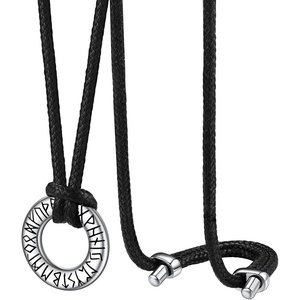ChainsHouse Viking Rune Necklace for Men, Stainless Steel Norse Mobius Ring & Viking Circle Pendant, Nordic Mythology Protection Amulet with Adjustable Wax Cord with Gift Box(c. Circle-Steel)