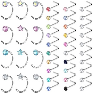 PunkTracker 20G 42Pcs Nose Rings, Nose Rings for Women L Shape Surgical Steel Nose Ring Nose Hoops Stud Screw Nose Piercing Jewelry