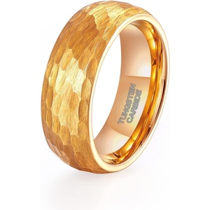 TRUMIUM Tungsten Wedding Rings for Men Women 4MM 6MM 8MM Mens Wedding Band Black/Rose Gold/Gold Plated Rings Hammered Matte Finish Jewelry Comfort Fit Size 5-13(8mm Gold Hammered)
