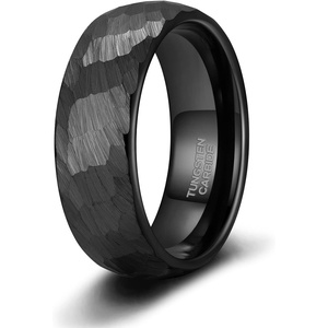 TRUMIUM Tungsten Wedding Rings for Men Women 4MM 6MM 8MM Mens Wedding Band Black/Rose Gold/Gold Plated Rings Hammered Matte Finish Jewelry Comfort Fit Size 5-13(8mm Black Hammered)