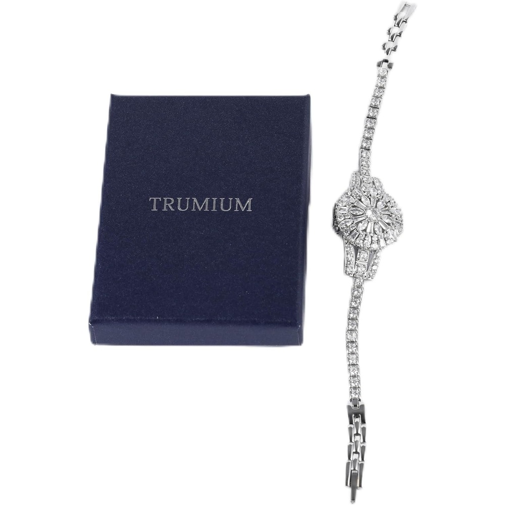 image:imageTRUMIUM Cubic Zirconia SilverTone Bracelet Watch for Women  CrystalEncrusted Band SilverTone Finish Womens Dress Watch