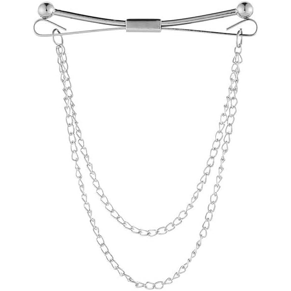 image:imageTrumium Silver Mens Copper Tie Pin with Chain  Double Chain Design Silver Finish