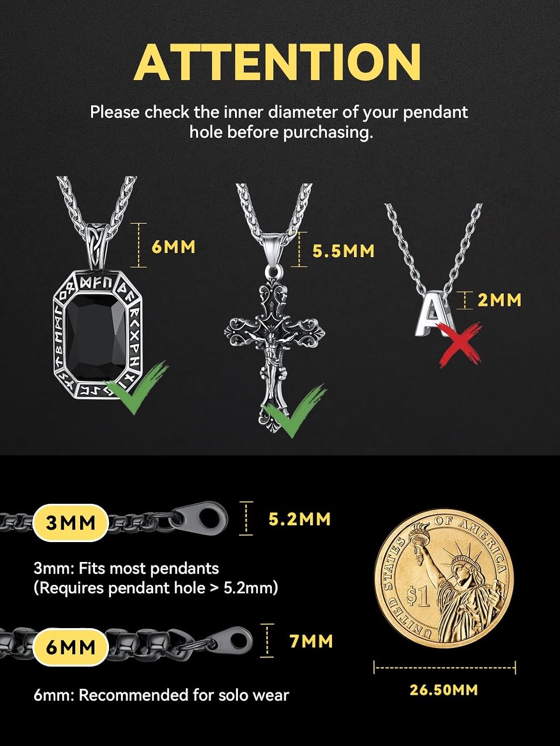 image:imageChainsHouse Stainless Steel Box Chain for Men SilverBlackGold Plated Round Box Necklace for Pendant Women No Tarnish Durable Hip Hop Jewelry Father Gift 3mm6mm Width 1830 LengthC3mmBlack