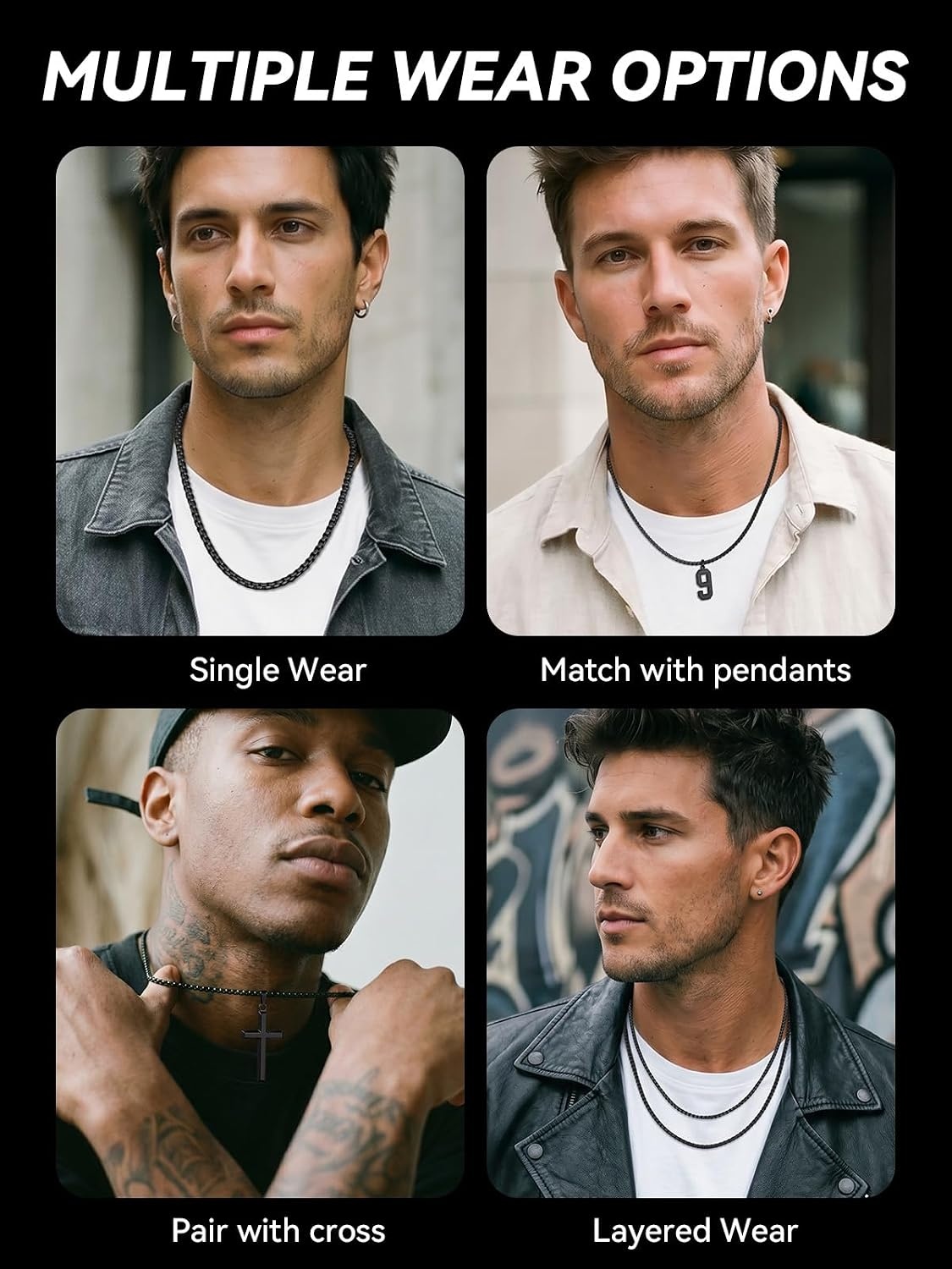 image:imageChainsHouse Stainless Steel Box Chain for Men SilverBlackGold Plated Round Box Necklace for Pendant Women No Tarnish Durable Hip Hop Jewelry Father Gift 3mm6mm Width 1830 LengthC3mmBlack