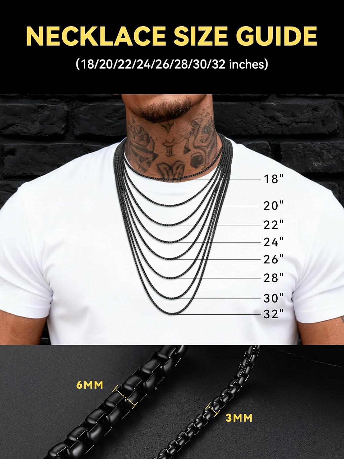image:imageChainsHouse Stainless Steel Box Chain for Men SilverBlackGold Plated Round Box Necklace for Pendant Women No Tarnish Durable Hip Hop Jewelry Father Gift 3mm6mm Width 1830 LengthC3mmBlack