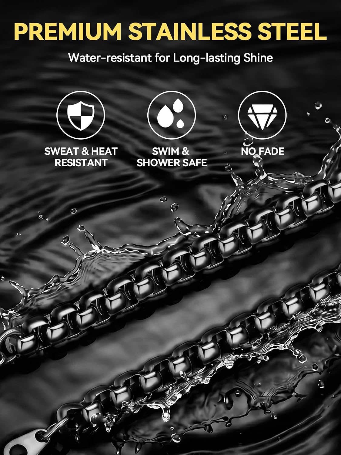 image:imageChainsHouse Stainless Steel Box Chain for Men SilverBlackGold Plated Round Box Necklace for Pendant Women No Tarnish Durable Hip Hop Jewelry Father Gift 3mm6mm Width 1830 LengthC3mmBlack