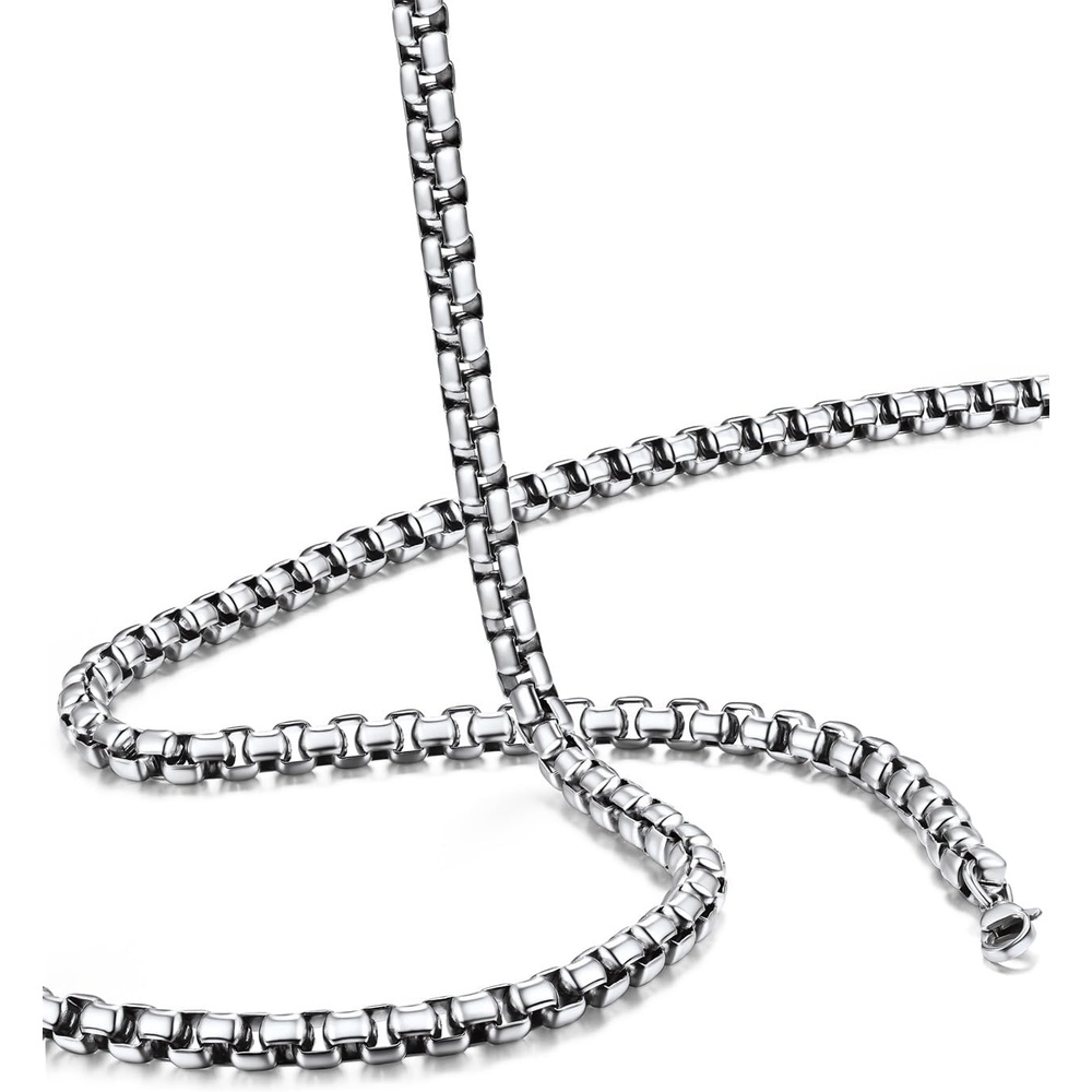image:imageChainsHouse Stainless Steel Box Chain for Men SilverBlackGold Plated Round Box Necklace for Pendant Women No Tarnish Durable Hip Hop Jewelry Father Gift 3mm6mm Width 1830 LengthB6mmSilver