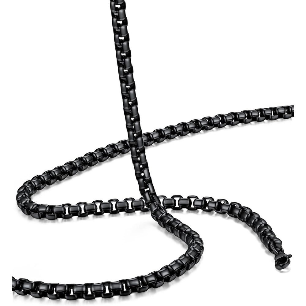 image:imageChainsHouse Stainless Steel Box Chain for Men SilverBlackGold Plated Round Box Necklace for Pendant Women No Tarnish Durable Hip Hop Jewelry Father Gift 3mm6mm Width 1830 LengthC3mmBlack