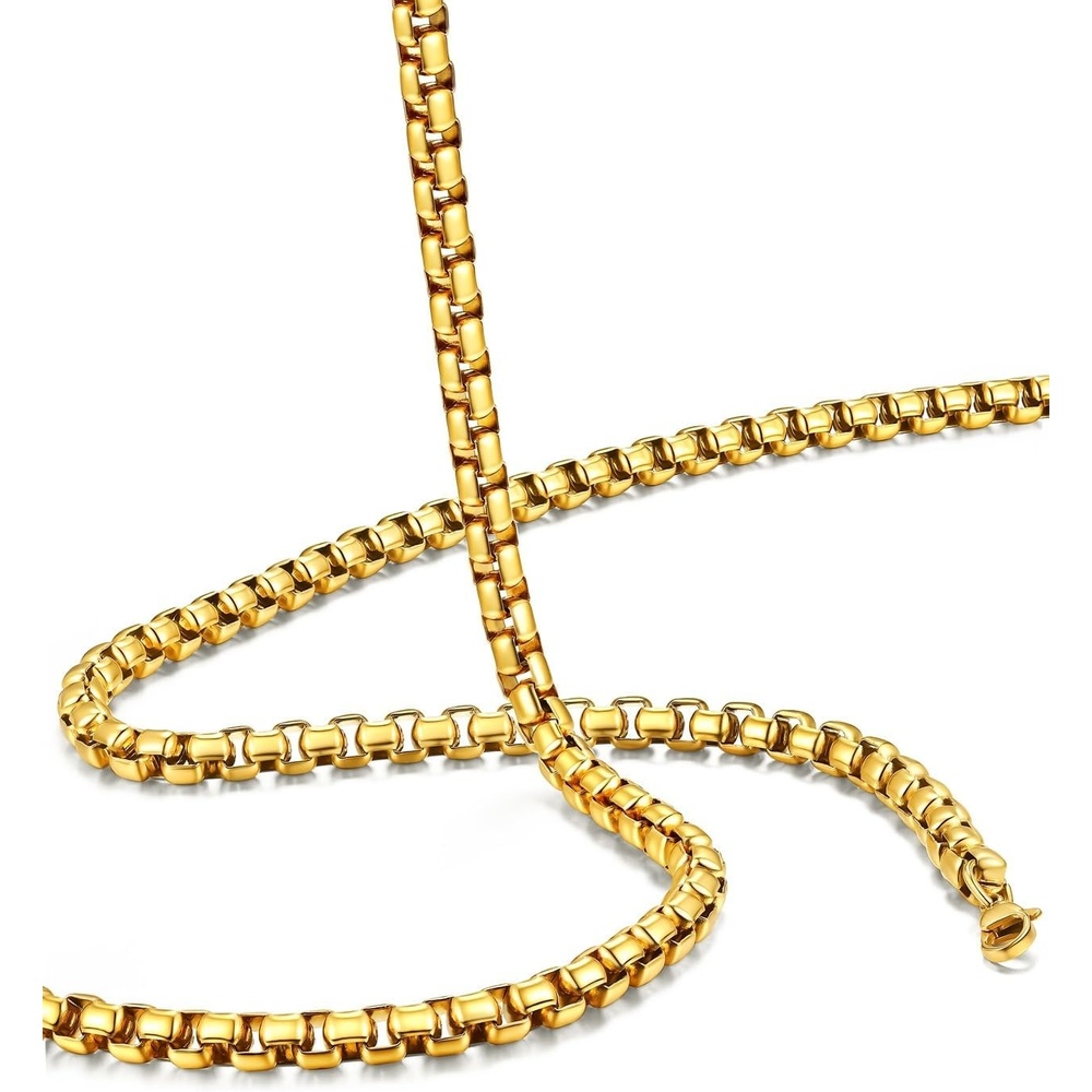 image:imageChainsHouse Stainless Steel Box Chain for Men SilverBlackGold Plated Round Box Necklace for Pendant Women No Tarnish Durable Hip Hop Jewelry Father Gift 3mm6mm Width 1830 LengthE3mmGold