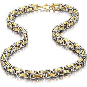 ChainsHouse Mens Vintage Byzantine Chain Necklace 4/6/8mm Waterproof Stainless Steel Link Multi Color 18-30 Inch Hip Hop Casual Jewelry(C2:Steel&Gold-8mm)