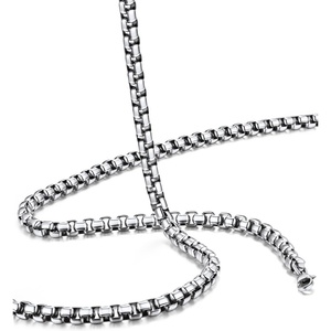 ChainsHouse Stainless Steel Box Chain for Men Silver/Black/Gold Plated Round Box Necklace for Pendant Women No Tarnish Durable Hip Hop Jewelry Father Gift 3mm/6mm Width 18″-30″ Length(B-6mm-Silver)