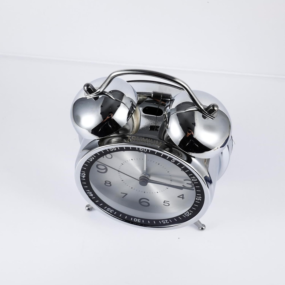 image:imageTRUMIUM Silver Twin Bell Alarm Clock  Twin Bell Design Chrome Finish