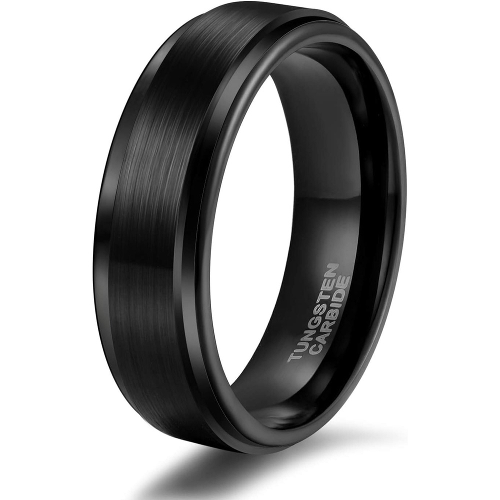 image:imageTRUMIUM 4mm 6mm 8mm Tungsten Rings for Men Women Silver Blue Rose Gold Plated Black Tungsten Wedding Band Matte Brushed Finish Comfort Fit Size 4156mm Black Step Edge