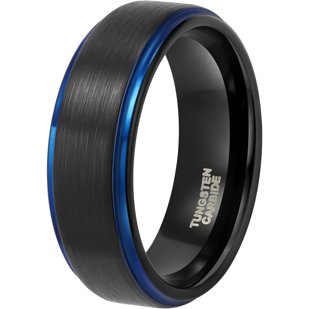 image:imageTRUMIUM 4mm 6mm 8mm Tungsten Rings for Men Women  Silver Blue Rose Gold Plated Black Tungsten Wedding Band Matte Brushed Finish Comfort Fit Size 4158mm Black Blue