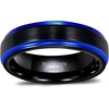 TRUMIUM 4mm 6mm 8mm Tungsten Rings for Men Women | Silver Blue Rose Gold Plated, Black Tungsten Wedding Band, Matte Brushed Finish, Comfort Fit, Size 4-15(6mm Black Blue)