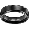 TRUMIUM 4mm 6mm 8mm Tungsten Rings for Men Women | Silver Blue Rose Gold Plated, Black Tungsten Wedding Band, Matte Brushed Finish, Comfort Fit, Size 4-15(6mm Black I Love You(Step Edge))