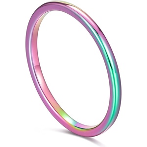 TRUMIUM 2mm 4mm 6mm 8mm Tungsten Wedding Band Ring for Men Women | Silver/Rose Gold Plated/Rainbow/Gold Plated, Domed High Polish, Engagement Promise Rings, Comfort Fit, Size 4-15(Tungsten-Rainbow-2mm)