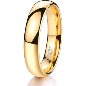TRUMIUM 2mm 4mm 6mm 8mm Tungsten Wedding Band Ring for Men Women | Silver/Rose Gold Plated/Rainbow/Gold Plated, Domed High Polish, Engagement Promise Rings, Comfort Fit, Size 4-15(4mm 24k gold plated)