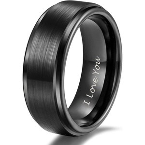 TRUMIUM 4mm 6mm 8mm Tungsten Rings for Men Women | Silver Blue Rose Gold Plated, Black Tungsten Wedding Band, Matte Brushed Finish, Comfort Fit, Size 4-15(8mm Black I Love You(Step Edge))