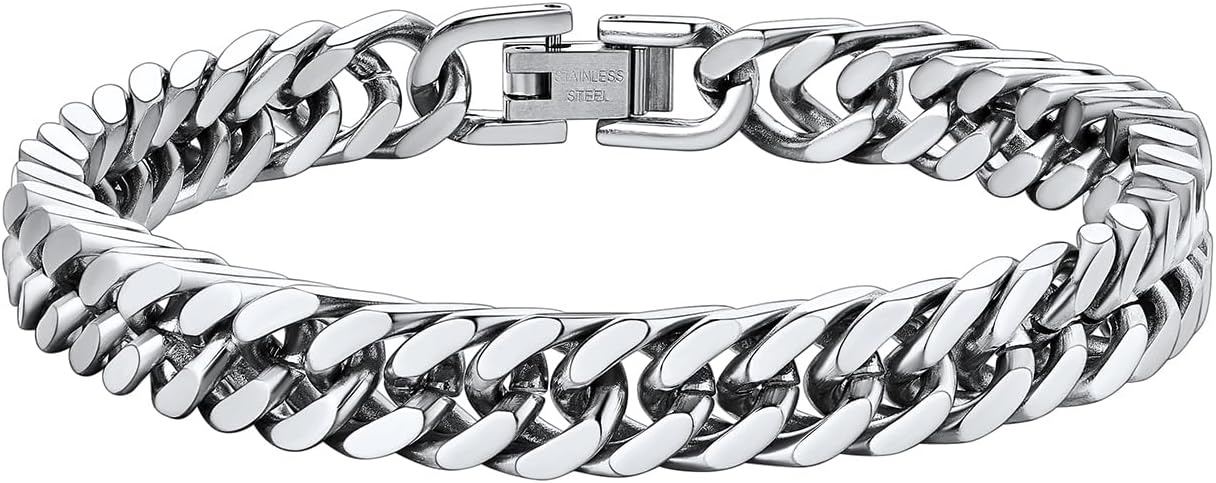 image:imageChainsHouse Stainless Steel Cuban Link Bracelet 6mm8mm12mm17mm Width 75839 Black 18K Gold Plated Chain Wrist Bracelets for Men Women Send Gift BoxA Steel8mm width