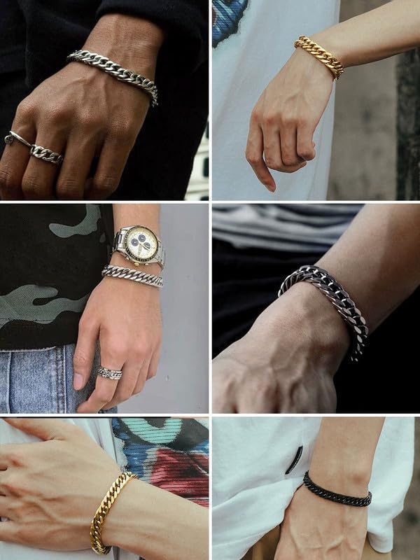 image:imageChainsHouse Stainless Steel Cuban Link Bracelet 6mm8mm12mm17mm Width 75839 Black 18K Gold Plated Chain Wrist Bracelets for Men Women Send Gift BoxB Steel8mm width