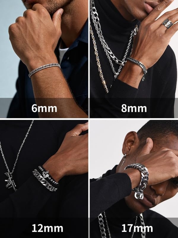image:imageChainsHouse Stainless Steel Cuban Link Bracelet 6mm8mm12mm17mm Width 75839 Black 18K Gold Plated Chain Wrist Bracelets for Men Women Send Gift BoxD Steel12mm width