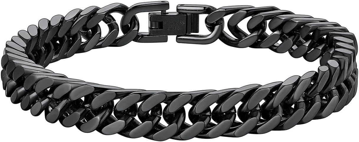 image:imageChainsHouse Stainless Steel Cuban Link Bracelet 6mm8mm12mm17mm Width 75839 Black 18K Gold Plated Chain Wrist Bracelets for Men Women Send Gift BoxG Black8mm width