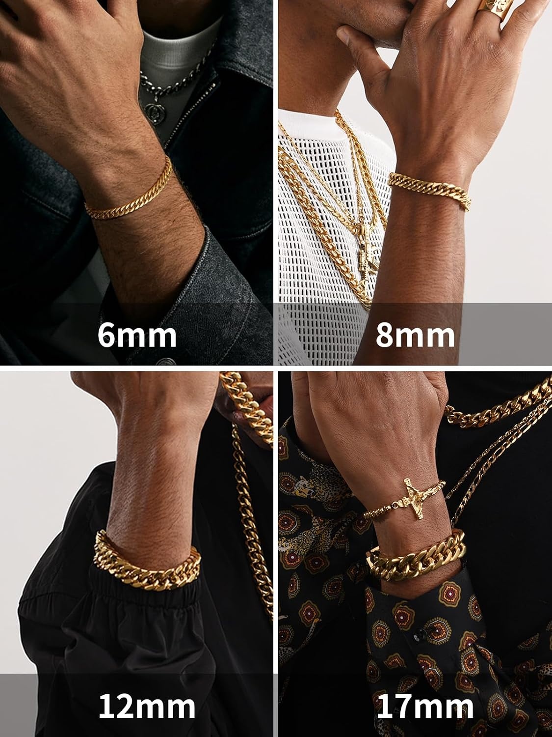 image:imageChainsHouse Stainless Steel Cuban Link Bracelet 6mm8mm12mm17mm Width 75839 Black 18K Gold Plated Chain Wrist Bracelets for Men Women Send Gift BoxM Gold6mm width