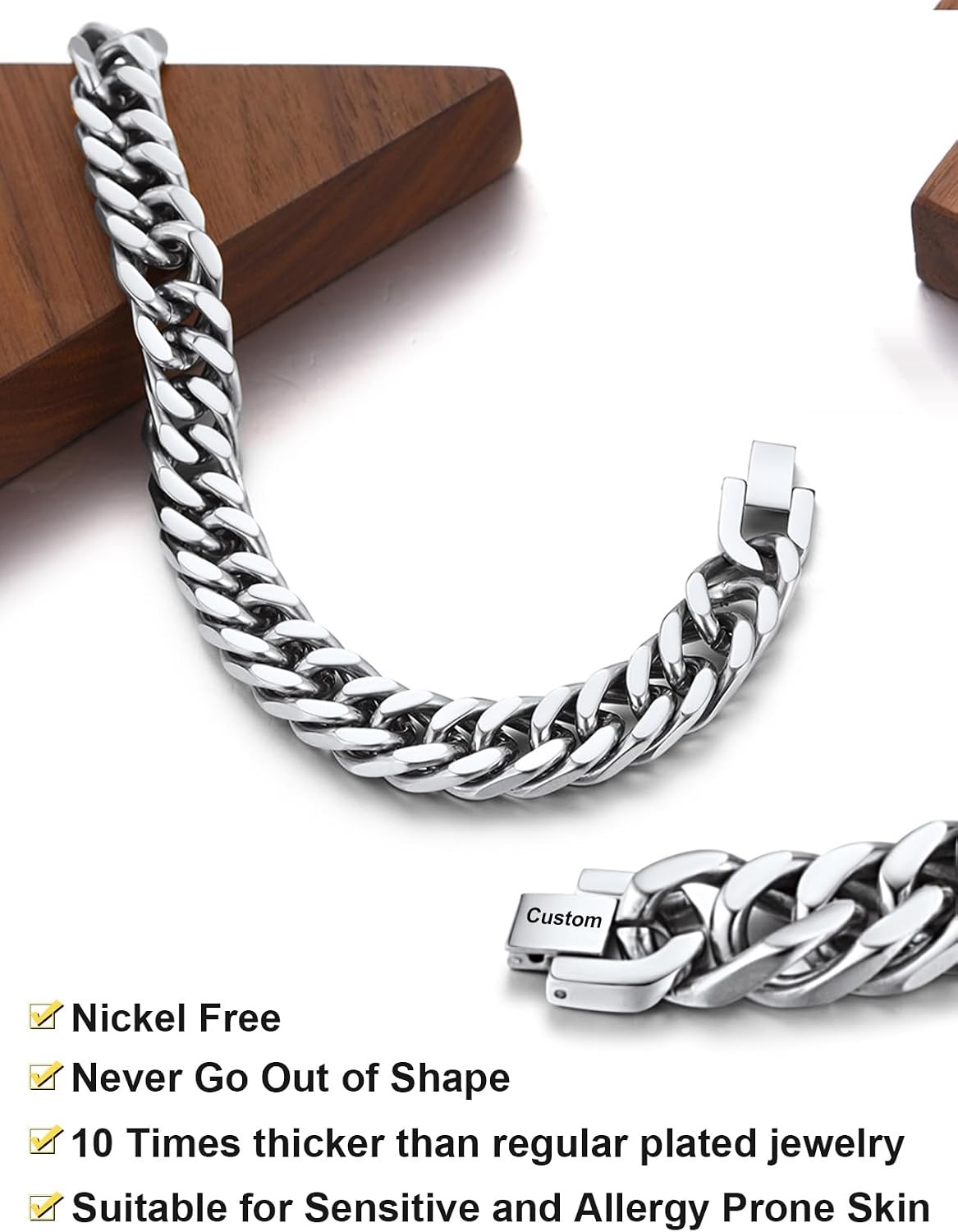 image:imageChainsHouse Stainless Steel Cuban Link Bracelet 6mm8mm12mm17mm Width 75839 Black 18K Gold Plated Chain Wrist Bracelets for Men Women Send Gift BoxP Steel8mm widthcustom