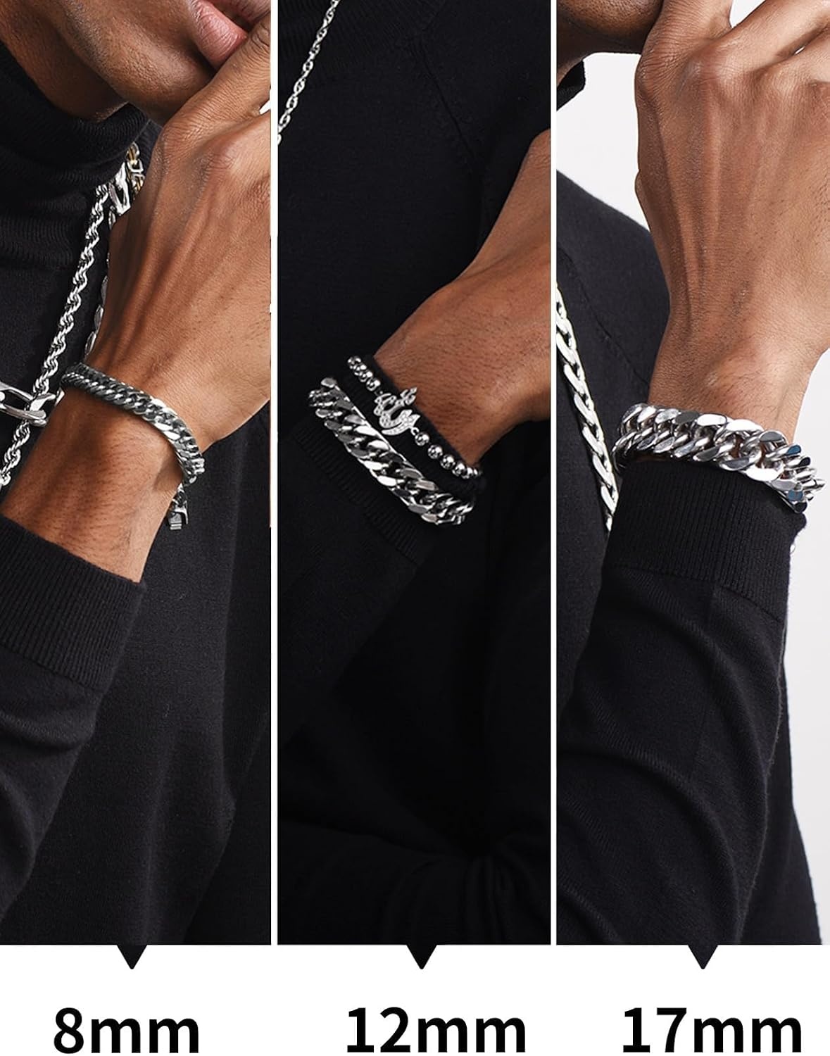 image:imageChainsHouse Stainless Steel Cuban Link Bracelet 6mm8mm12mm17mm Width 75839 Black 18K Gold Plated Chain Wrist Bracelets for Men Women Send Gift BoxQ Steel12mm widthcustom