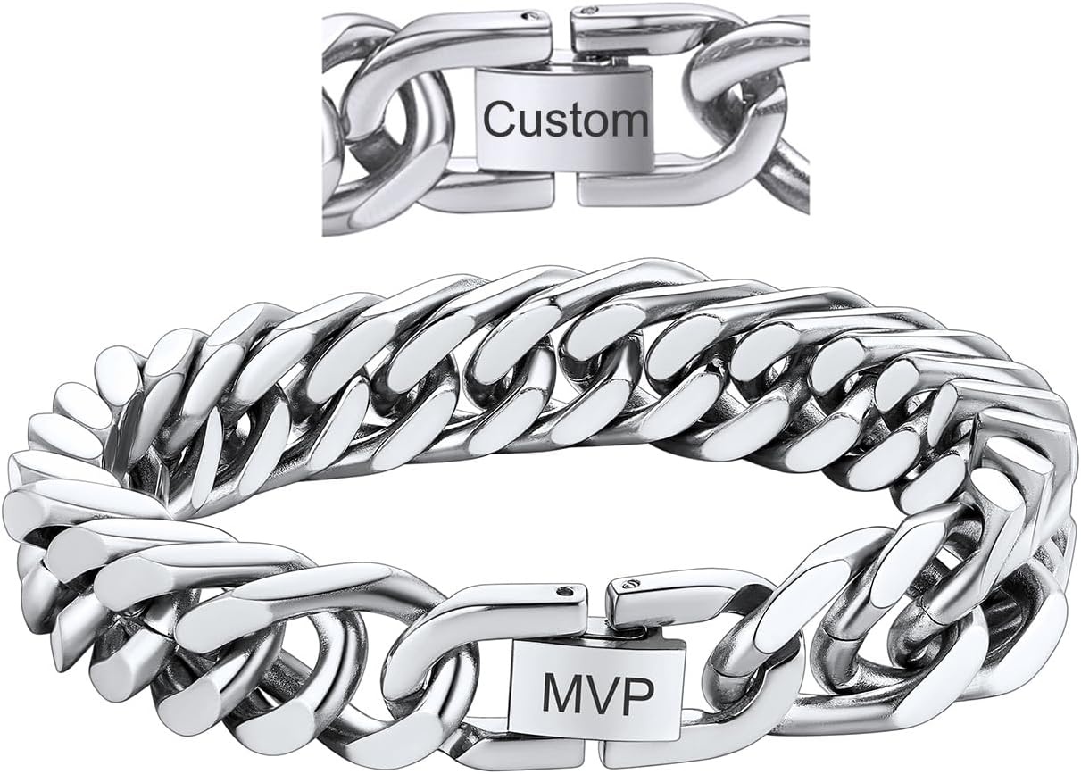 image:imageChainsHouse Stainless Steel Cuban Link Bracelet 6mm8mm12mm17mm Width 75839 Black 18K Gold Plated Chain Wrist Bracelets for Men Women Send Gift BoxQ Steel12mm widthcustom