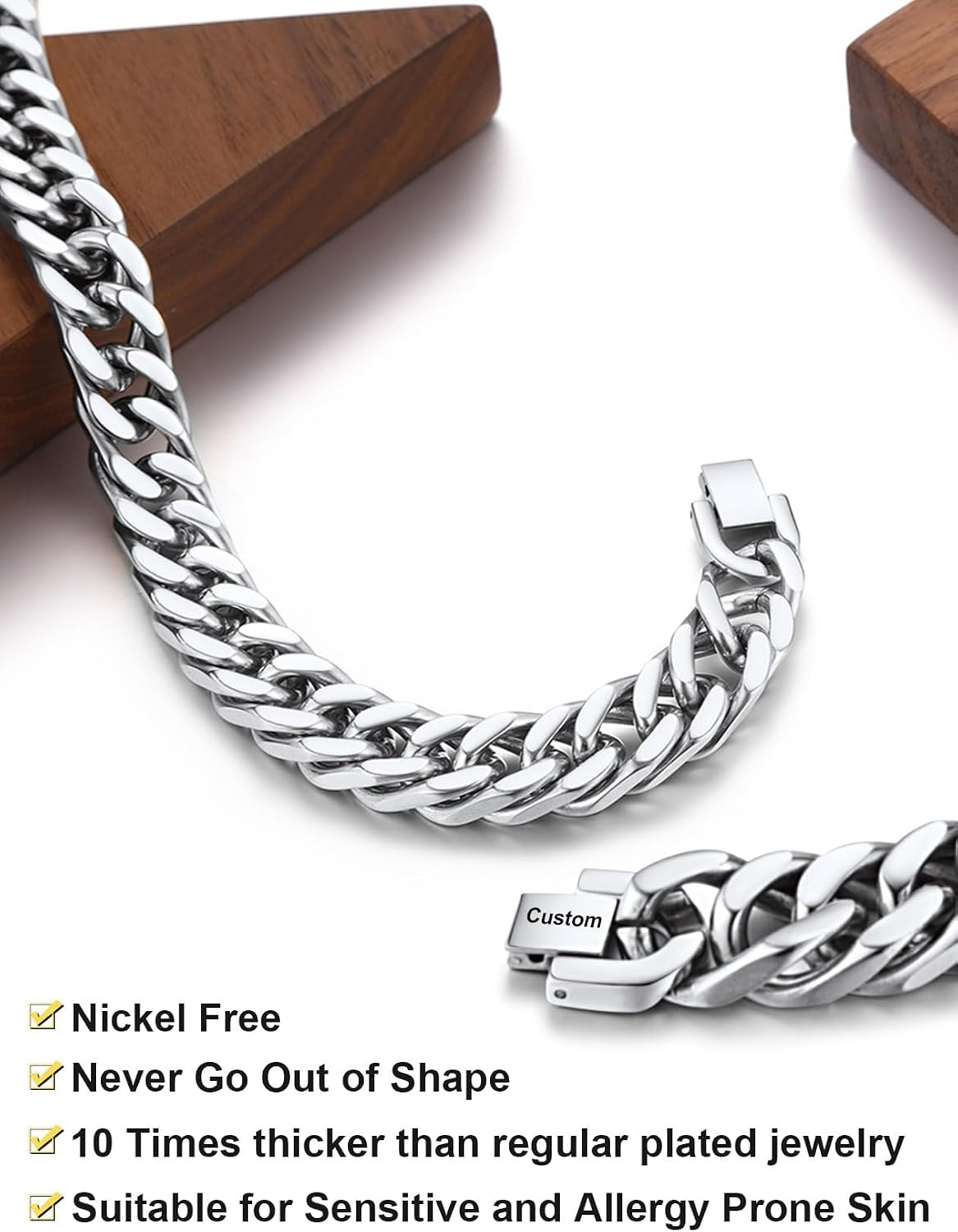 image:imageChainsHouse Stainless Steel Cuban Link Bracelet 6mm8mm12mm17mm Width 75839 Black 18K Gold Plated Chain Wrist Bracelets for Men Women Send Gift BoxQ Steel12mm widthcustom