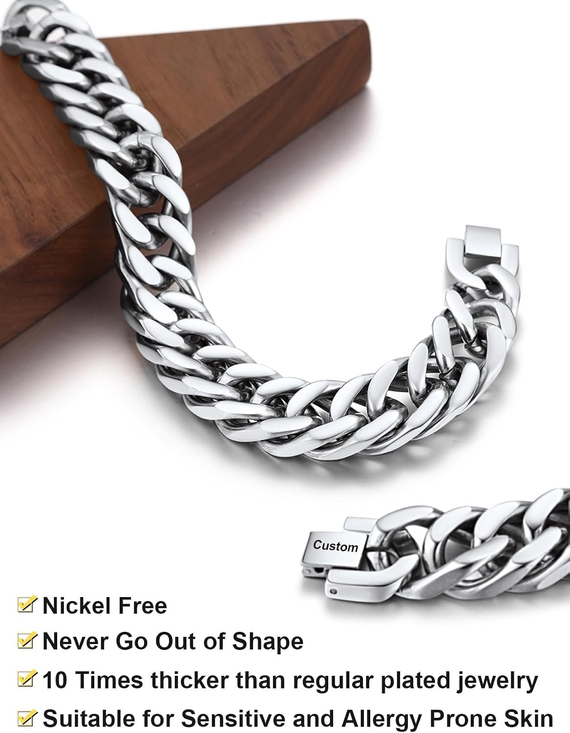 image:imageChainsHouse Stainless Steel Cuban Link Bracelet 6mm8mm12mm17mm Width 75839 Black 18K Gold Plated Chain Wrist Bracelets for Men Women Send Gift BoxR Steel17mm widthcustom