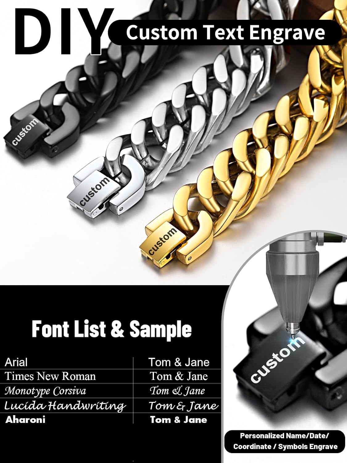 image:imageChainsHouse Stainless Steel Cuban Link Bracelet 6mm8mm12mm17mm Width 75839 Black 18K Gold Plated Chain Wrist Bracelets for Men Women Send Gift BoxR Steel17mm widthcustom
