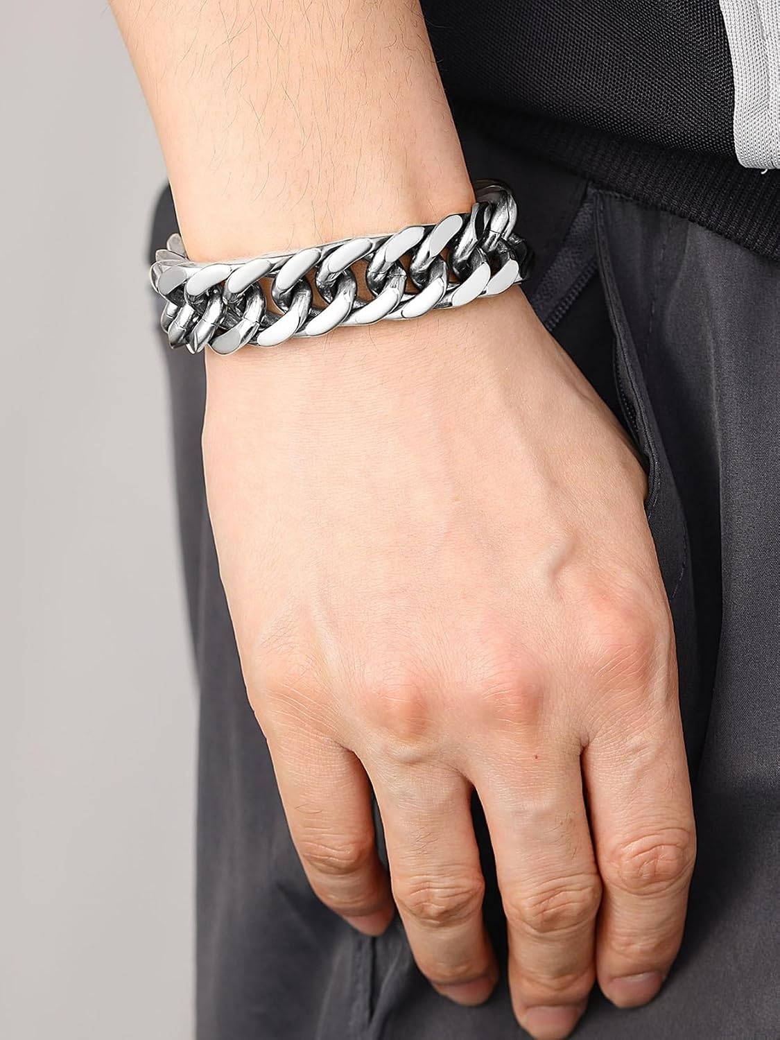 image:imageChainsHouse Stainless Steel Cuban Link Bracelet 6mm8mm12mm17mm Width 75839 Black 18K Gold Plated Chain Wrist Bracelets for Men Women Send Gift BoxR Steel17mm widthcustom