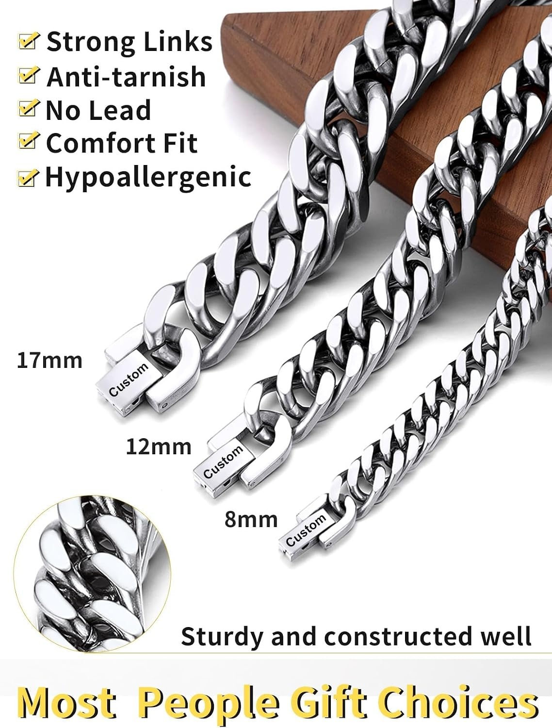 image:imageChainsHouse Stainless Steel Cuban Link Bracelet 6mm8mm12mm17mm Width 75839 Black 18K Gold Plated Chain Wrist Bracelets for Men Women Send Gift BoxR Steel17mm widthcustom