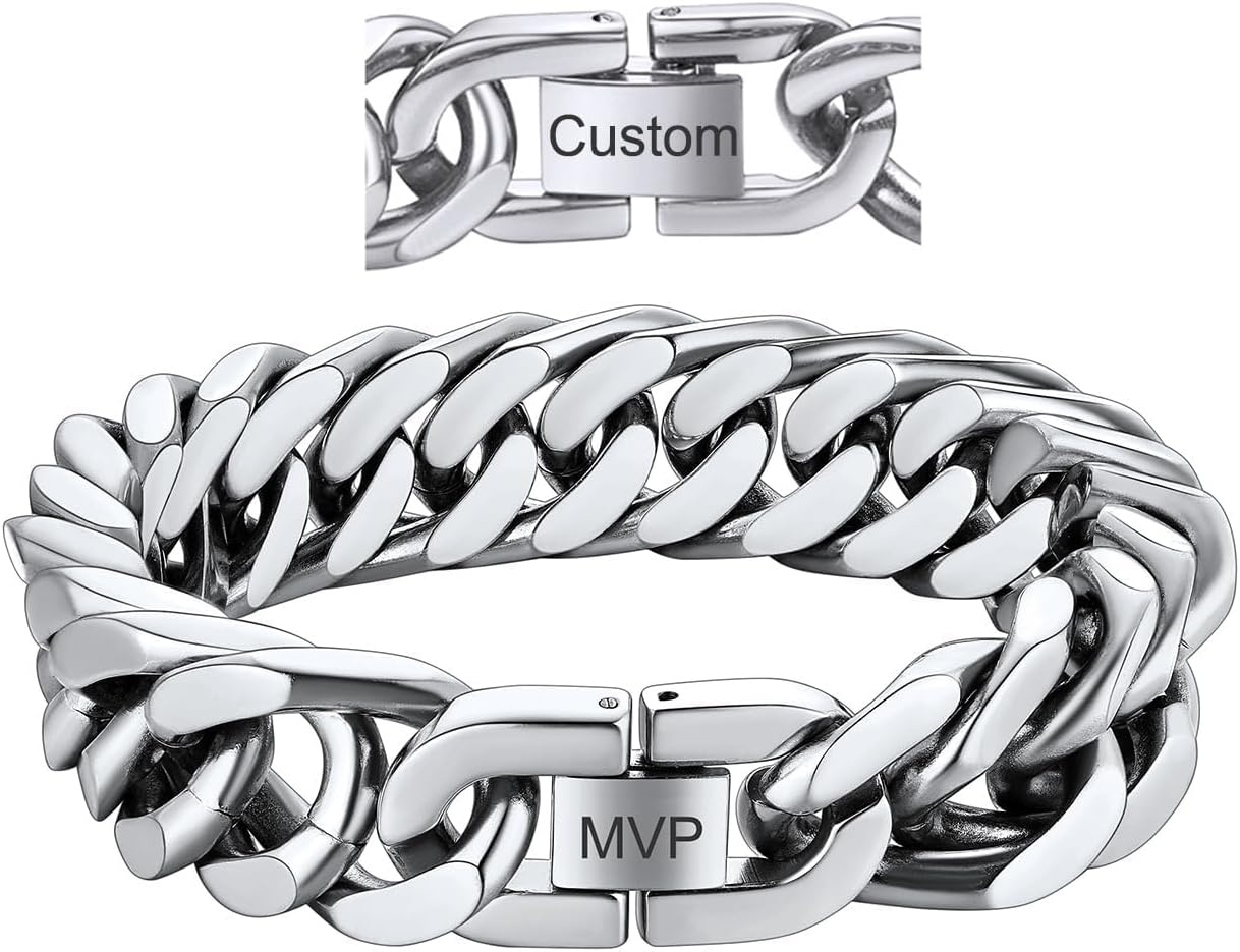 image:imageChainsHouse Stainless Steel Cuban Link Bracelet 6mm8mm12mm17mm Width 75839 Black 18K Gold Plated Chain Wrist Bracelets for Men Women Send Gift BoxR Steel17mm widthcustom