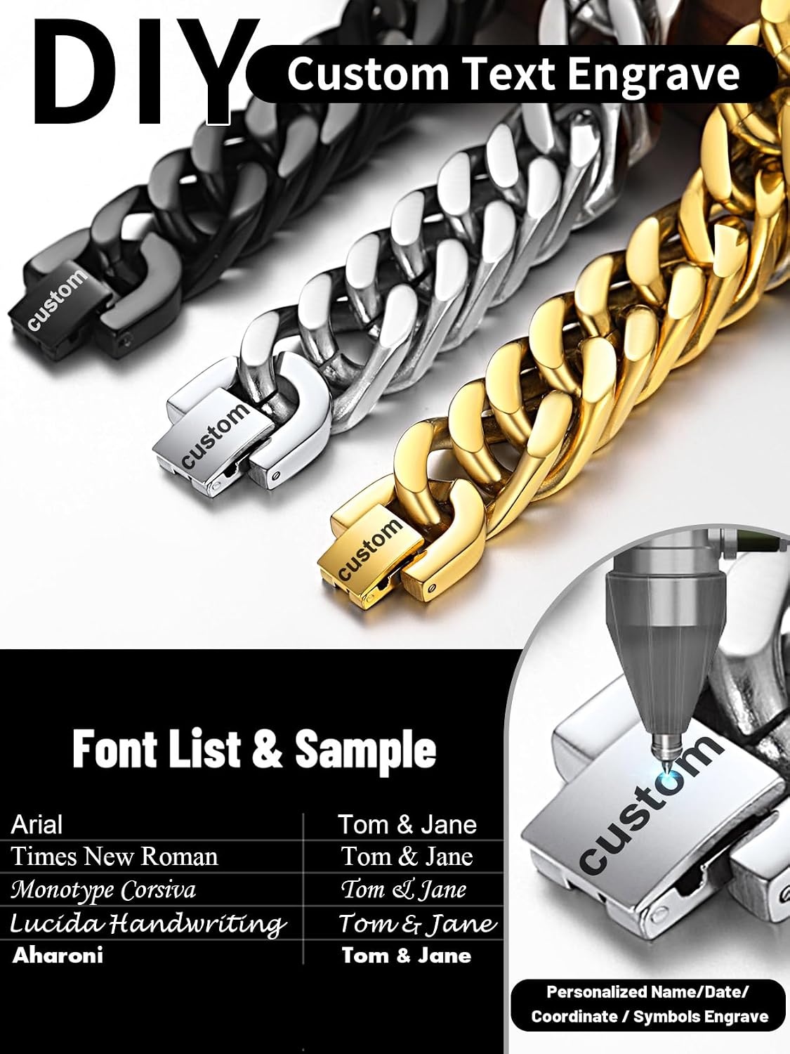 image:imageChainsHouse Stainless Steel Cuban Link Bracelet 6mm8mm12mm17mm Width 75839 Black 18K Gold Plated Chain Wrist Bracelets for Men Women Send Gift BoxT Black12mm widthcustom