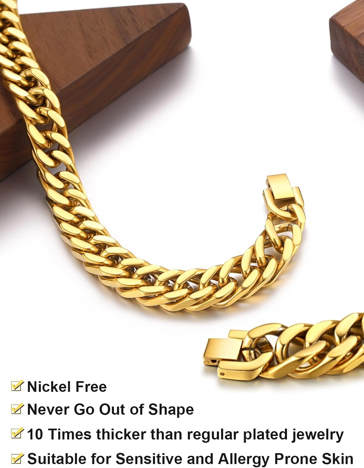 image:imageChainsHouse Stainless Steel Cuban Link Bracelet 6mm8mm12mm17mm Width 75839 Black 18K Gold Plated Chain Wrist Bracelets for Men Women Send Gift BoxW Gold12mm widthcustom