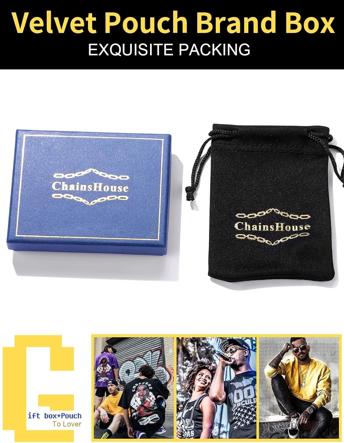 image:imageChainsHouse Stainless Steel Cuban Link Bracelet 6mm8mm12mm17mm Width 75839 Black 18K Gold Plated Chain Wrist Bracelets for Men Women Send Gift BoxW Gold12mm widthcustom