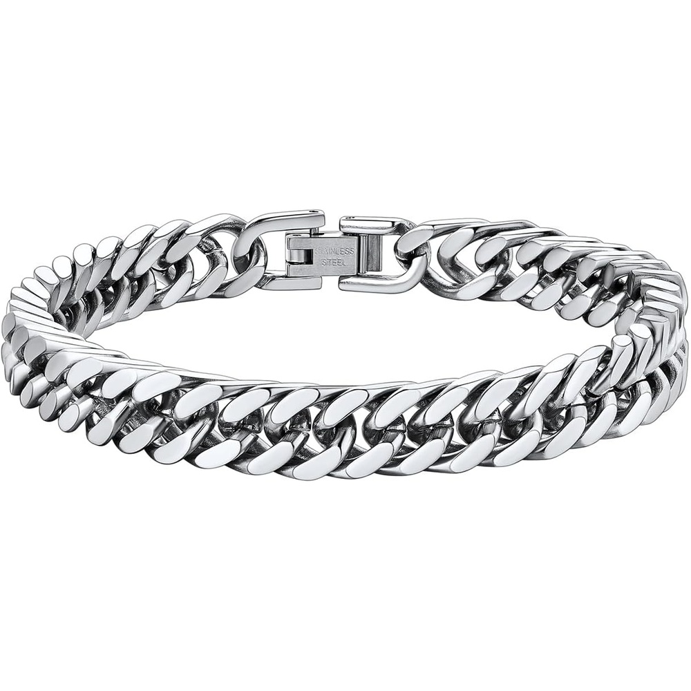 image:imageChainsHouse Stainless Steel Cuban Link Bracelet 6mm8mm12mm17mm Width 75839 Black 18K Gold Plated Chain Wrist Bracelets for Men Women Send Gift BoxA Steel8mm width