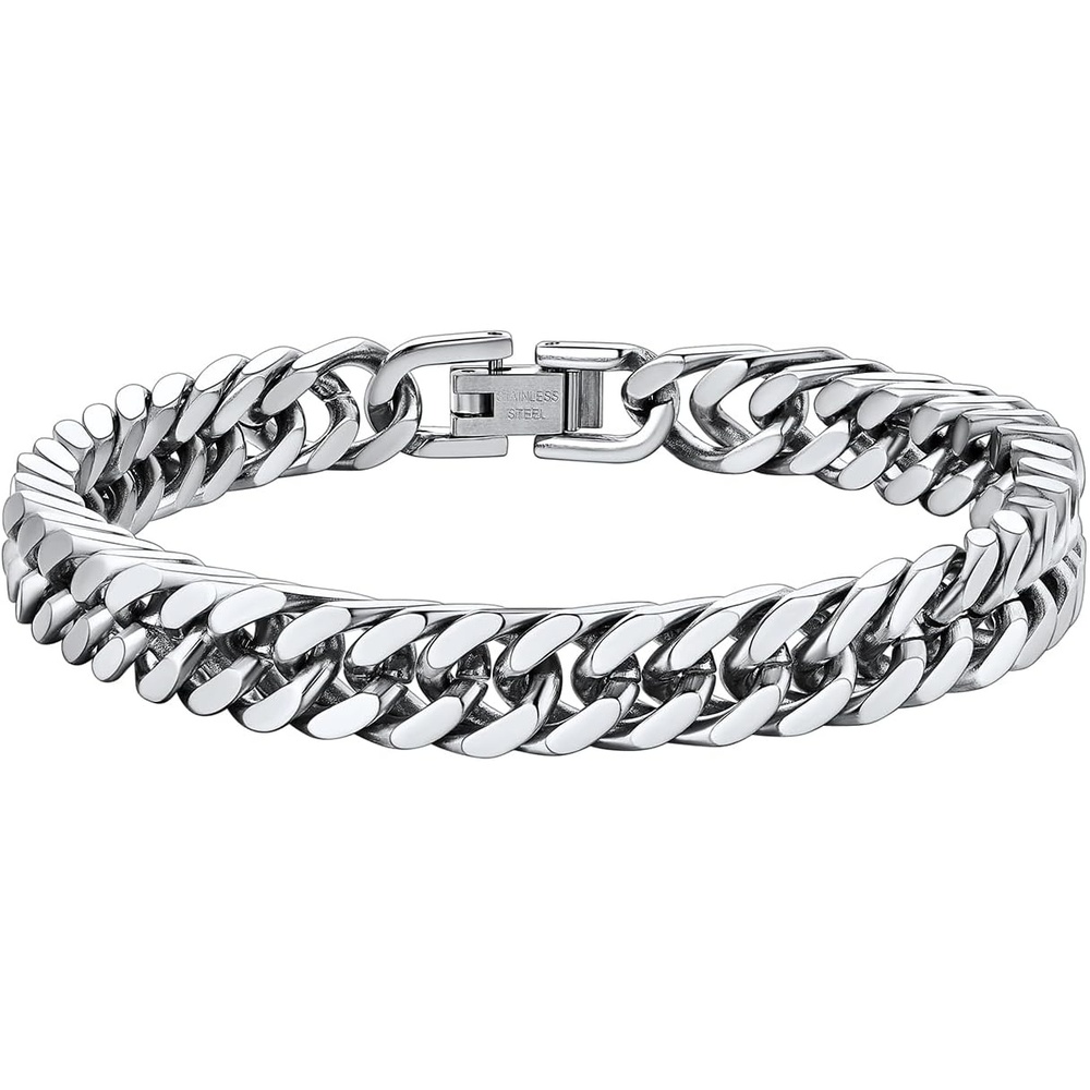 image:imageChainsHouse Stainless Steel Cuban Link Bracelet 6mm8mm12mm17mm Width 75839 Black 18K Gold Plated Chain Wrist Bracelets for Men Women Send Gift BoxB Steel8mm width