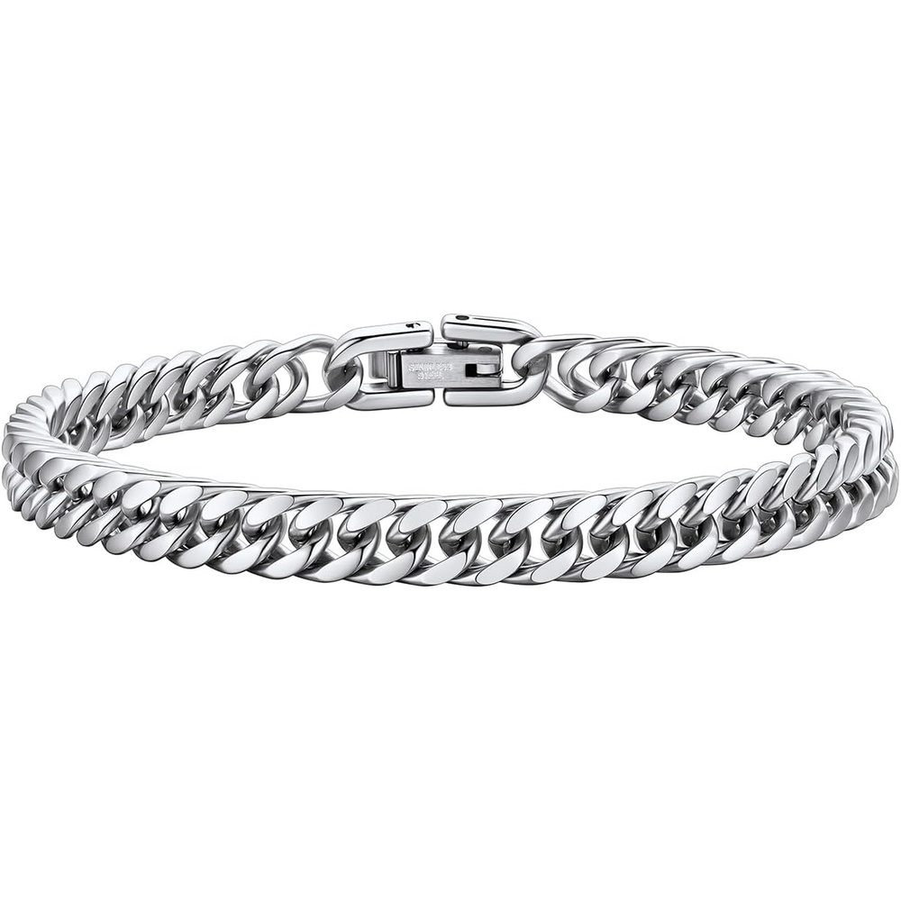 image:imageChainsHouse Stainless Steel Cuban Link Bracelet 6mm8mm12mm17mm Width 75839 Black 18K Gold Plated Chain Wrist Bracelets for Men Women Send Gift BoxC Steel6mm width