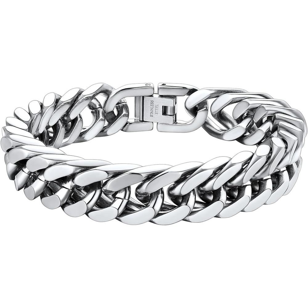 image:imageChainsHouse Stainless Steel Cuban Link Bracelet 6mm8mm12mm17mm Width 75839 Black 18K Gold Plated Chain Wrist Bracelets for Men Women Send Gift BoxD Steel12mm width